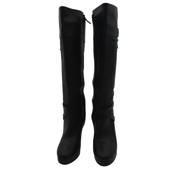 Cole Haan Black Leather Knee High Heeled‎ Boots Platform Size 7B - Picture 3 of 9